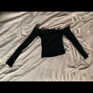 Black long sleeve off the shoulder crop top